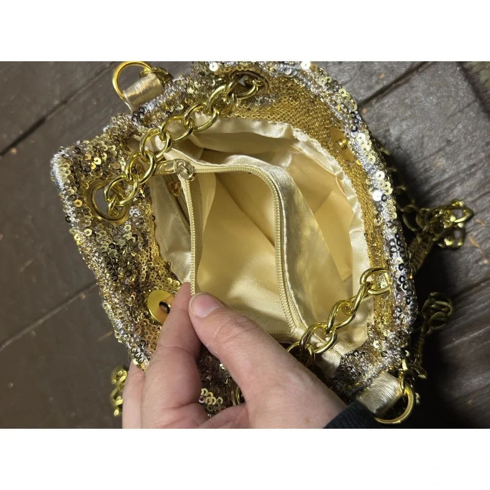 Fiona Lang London Gold/Silver Sequin Evening Bag Shoulder Clutch Festival Party